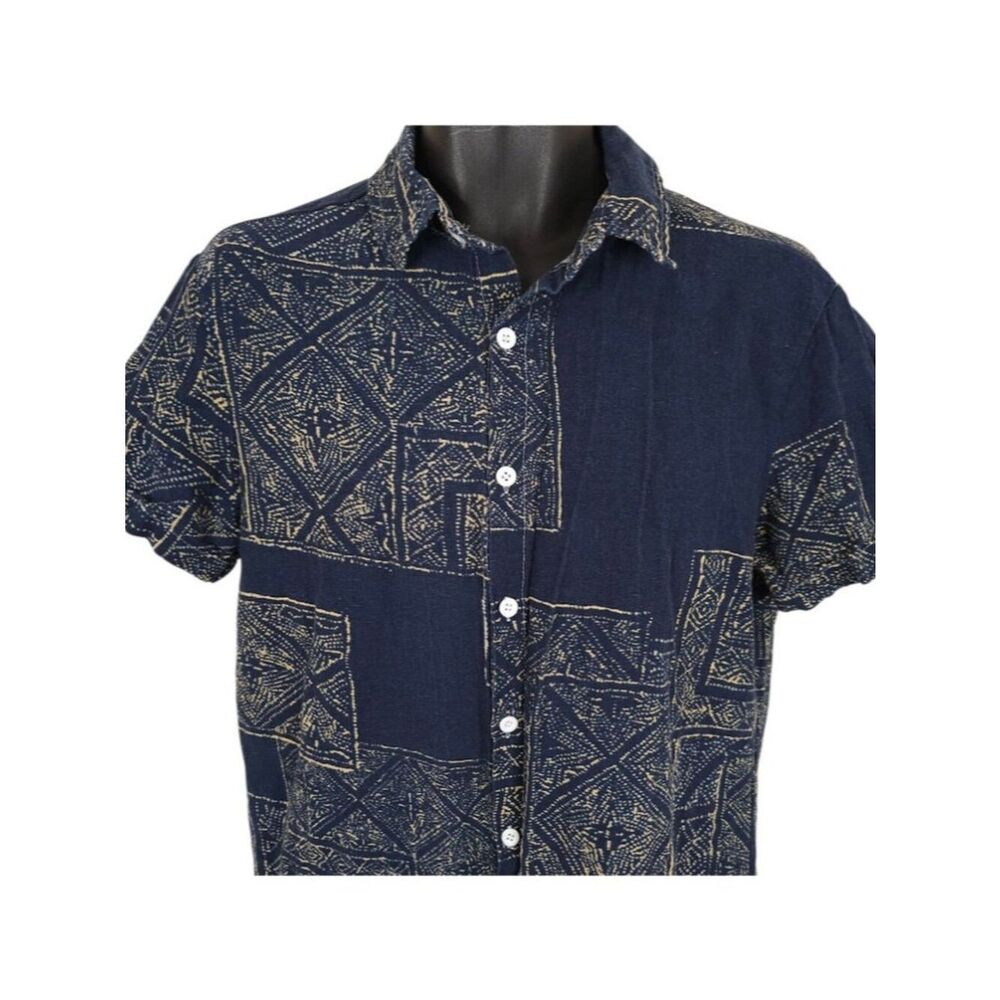 Abstract Camp Shirt Mens Size Small Blue All Over Print Geometric Manfinity